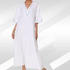 2/$50 Fanm Mon x Andie Linen Kepez Kaftan Dress White Size XL | Resort Style